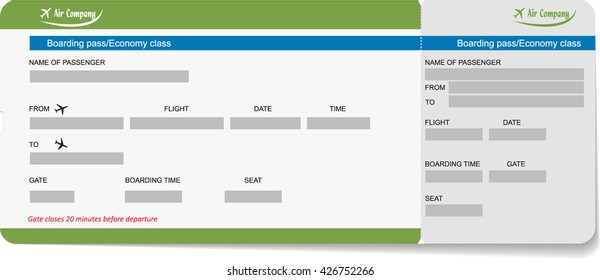 Template of a boarding pass or air ticket
