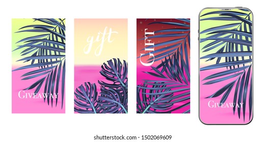 Template bochure. Stories layout for social media design background. Trendy editable tropical template.