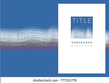 Template of the Book Cover Blue Background with White, Yellow, Violet Abstract Line Textures, White Front Page and Title