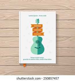 Template book cover. Book on guitar lessons for beginners.