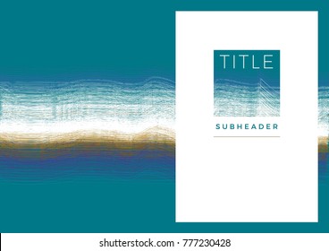 Template of the Book Cover Turquoise Background with White, Yellow, Blue Abstract Line Textures, White Front Page and Title