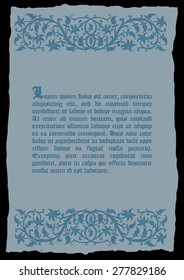 Template book page in a medieval style. Place for text. Floral frame of interwoven stems, foliage and flowers. Vector edging, design element and page decoration. Vector retro background