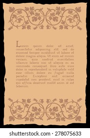 Template book page in a medieval style. Place for text. Floral frame of interwoven stems, foliage and flowers. Vector edging, design element and page decoration. Vector retro background