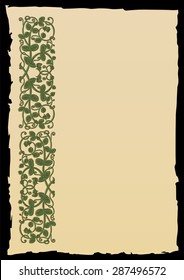 Template book page in a medieval style. Place for text. Floral frame of interwoven stems, foliage and flowers. Vector edging, design element and page decoration. Vector retro background