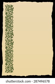 Template book page in a medieval style. Place for text. Floral frame of interwoven stems, foliage and flowers. Vector edging, design element and page decoration. Vector retro background
