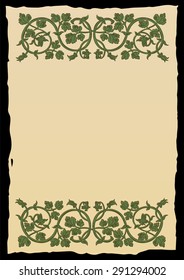 Template book page in a medieval style. Place for text. Floral frame of interwoven stems, foliage and flowers. Vector edging, design element and page decoration. Vector retro background