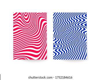 Template for booklet, flyer, brochure or poster in optical illusion style. Set of geometric abstract modern op illusion backgrounds