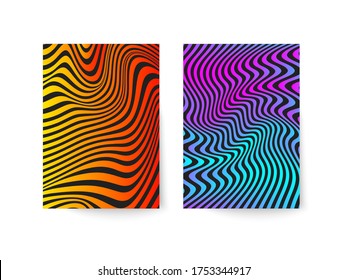 Template for booklet, flyer, brochure or poster in optical illusion style. Set of geometric abstract modern op illusion backgrounds