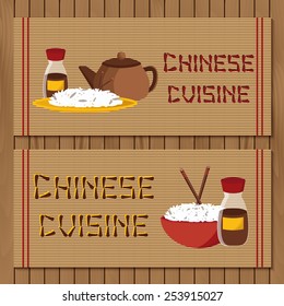 Template for booklet, menu or flyer with objects on chinese cuisine theme for your design