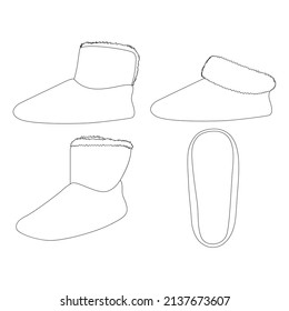 Template bootie ankle slippers vector illustration flat design outline clothing collection