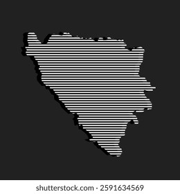 Template Bosnia Herzegovina map from grey horizontal lines isolated on background. Europe country for pattern, design, illustration, infographic. Abstract concept parallel lines of silhouette map