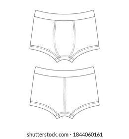 Template boxer briefs vector illustration flat design outline clothing collection