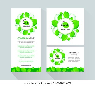 Template for brand Lime fresh fruit company, factory of fresh juices, shop, bar. Design element for business card, banner, template, brochure template.