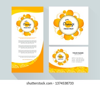 Template for brand Orange fresh fruit company, factory of fresh juices, shop, bar. Design element for business card, banner, template, brochure template.