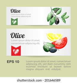 Template Branding Design. Olive set cards. Watercolor background. Vector. Can be used for pack, web page, banners.