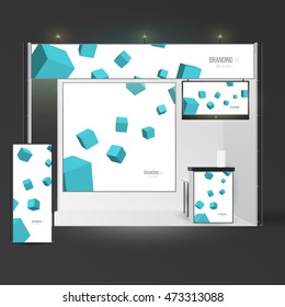 Template with branding exhibition. Mockup for advertising, corporate identity or presentation. Design elements with blue cubes.