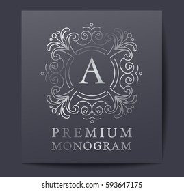 Template for branding and logo design : Letter A in Floral monogram : Vector Illustration