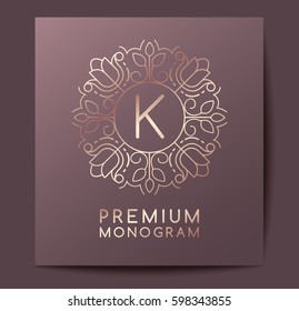 Template for branding and logo design : Letter K in Floral monogram : Vector Illustration