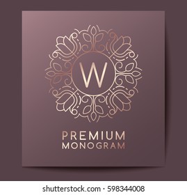 Template for branding and logo design : Letter W in Floral monogram : Vector Illustration