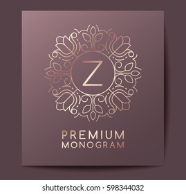 Template for branding and logo design : Letter Z in Floral monogram : Vector Illustration