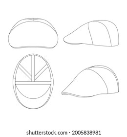 Template breathable flat cap vector illustration flat sketch design outline headwear