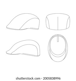 Template breathable flat cap vector illustration flat sketch design outline headwear