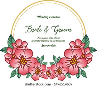 Template bride and groom, wedding invitation card, with crowd of wreath frame. Vector