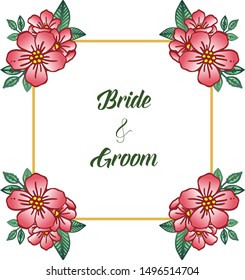 Template bride and groom, wedding invitation card, with crowd of wreath frame. Vector