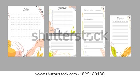 Template of bright and colorful organization sheets. List Notes, Things to do, dont forget, grateful day, planner, secondary and high tasks