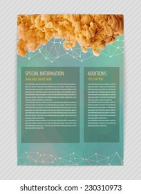 Template bright creative design for flyer with polygonal grid, places for photo, polygonal backdrop and paint cloud. Proportionally: A4 