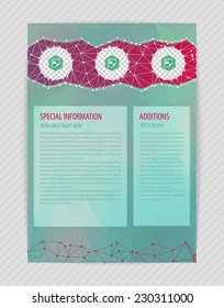 Template bright creative design for flyer with polygonal grid, places for photo, polygonal backdrop. Proportionally: A4 