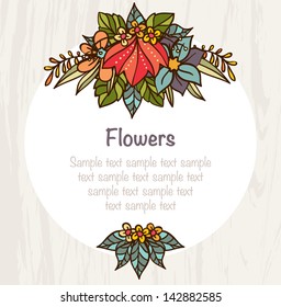 Template with bright flowers and leaves composition. Summer mood. Vector file has few layers for easy using.