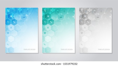 Template brochure or cover book, page layout, flyer design. Concept and idea for health care, technology. science icon pattern medical innovation concept. vector design.