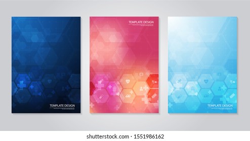 Template Brochure Or Cover Book, Page Layout, Flyer Design. Concept And Idea For Health Care, Technology. Science Icon Pattern Medical Innovation Concept. Vector Design.