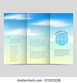 A template of the brochure design.Blue sky with clouds.