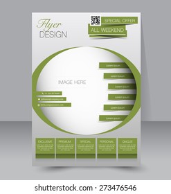Template for brochure or flyer. Editable A4 poster for business, education, presentation, website, magazine cover. Green color.