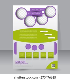 Template for brochure or flyer. Editable A4 poster for business, education, presentation, website, magazine cover. Purple and green color.
