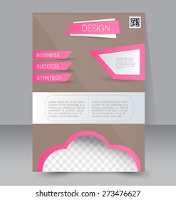 Template for brochure or flyer. Editable A4 poster for business, education, presentation, website, magazine cover. Brown and pink color.