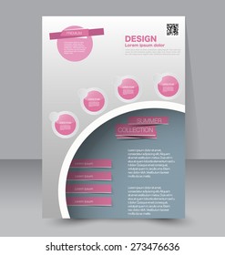 Template for brochure or flyer. Editable A4 poster for business, education, presentation, website, magazine cover. Pink and grey color.