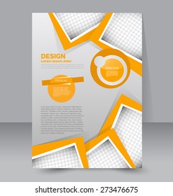 Template for brochure or flyer. Editable A4 poster for business, education, presentation, website, magazine cover. Orange color.