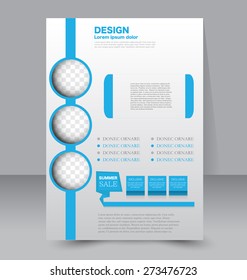 Template for brochure or flyer. Editable A4 poster for business, education, presentation, website, magazine cover. Blue color.