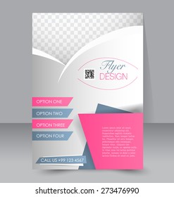 Template for brochure or flyer. Editable A4 poster for business, education, presentation, website, magazine cover. Pink and grey color.