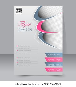 Template for brochure or flyer. Editable A4 poster for business, education, presentation, website, magazine cover. Pink and grey color.