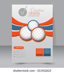 Template for brochure or flyer. Editable A4 poster for business, education, presentation, website, magazine cover. Orange and blue color.