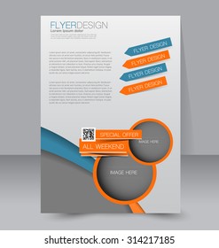 Template for brochure or flyer. Editable A4 poster for business, education, presentation, website, magazine cover. Orange and blue color.