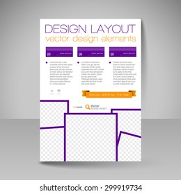 Template for brochure or flyer. Editable site for business, education, presentation, website, magazine cover.