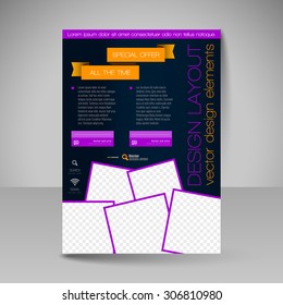 Template for brochure or flyer. Editable site for business, education, presentation, website, magazine cover.