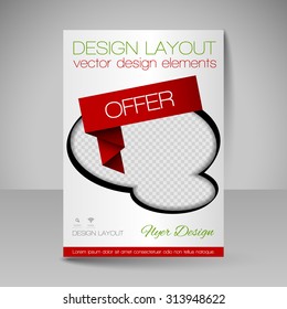Template for brochure or flyer. Editable site for business, education, presentation, website, magazine cover.
