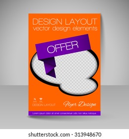Template for brochure or flyer. Editable site for business, education, presentation, website, magazine cover.