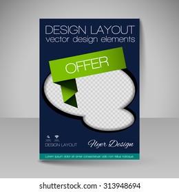 Template for brochure or flyer. Editable site for business, education, presentation, website, magazine cover.